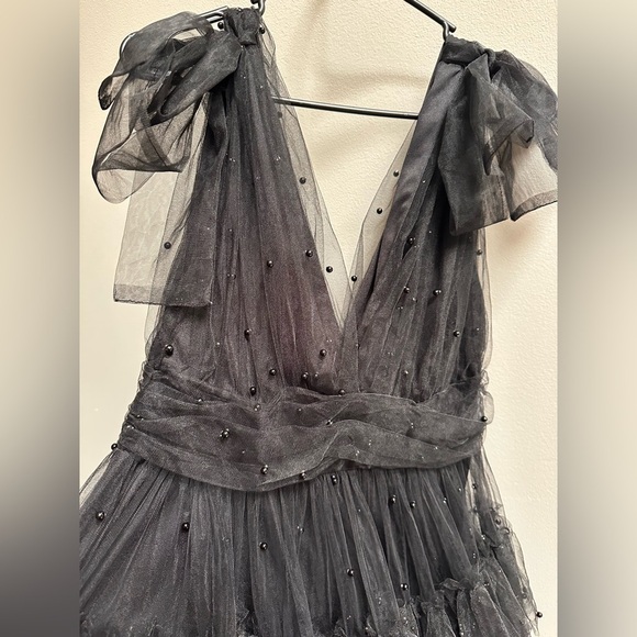 NEW Lulus Black Tulle Beaded Shoulder-Tie Tiered Mini Party Dress Women’s L READ - Picture 11 of 12